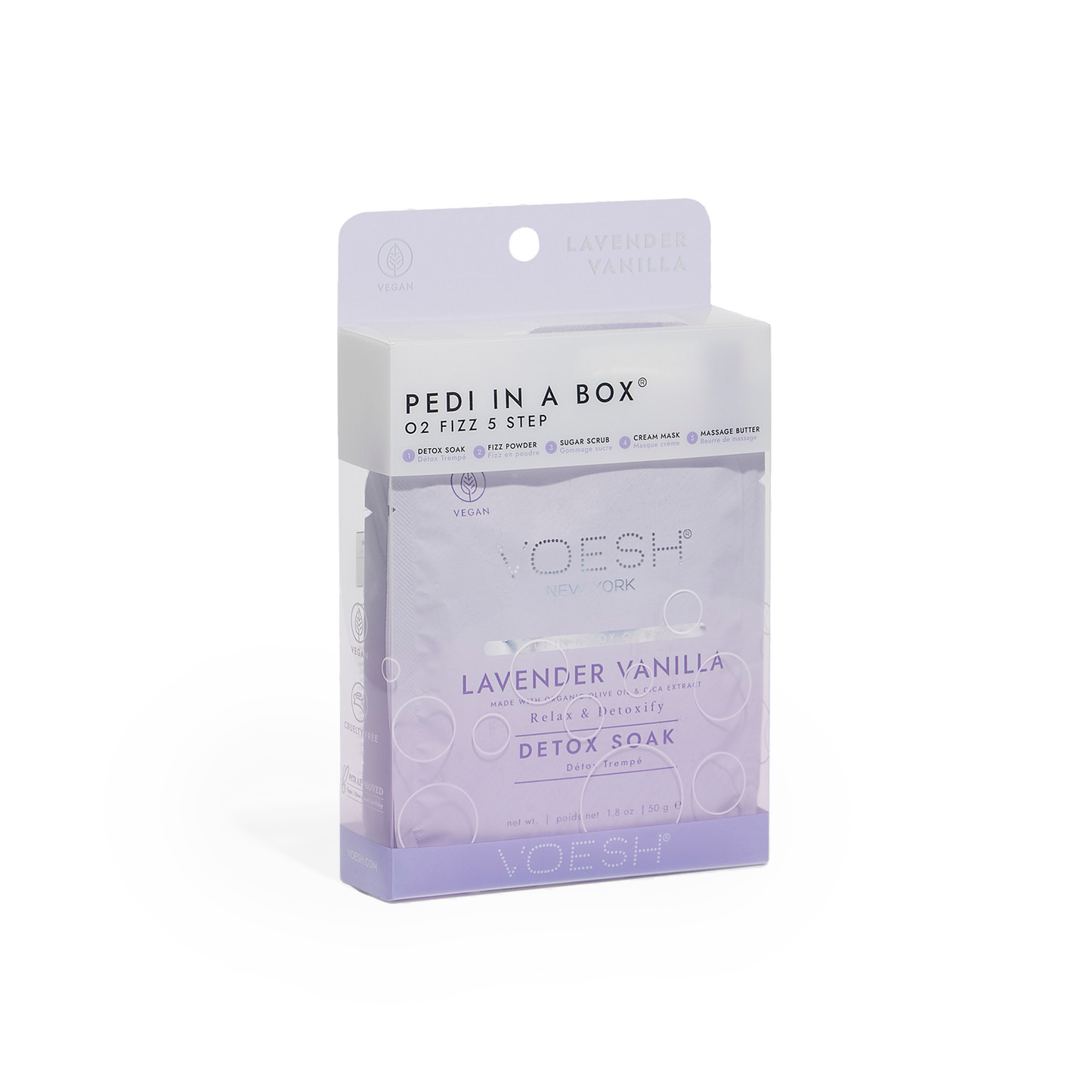 VOESH Lavender Vanilla Pedi In A Box O2 Fizz Pedicure Set 5 Steps.
